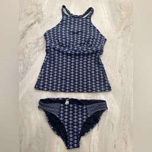 ATHLETA | Athleta Swim Blue & White Patterned High Neck Tangier Tankini Set